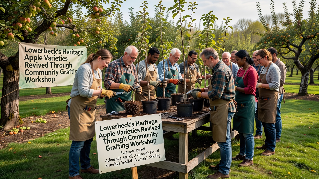 Close-up view of grafted apple branches with protective tape applied during a Lowerbeck workshop session
